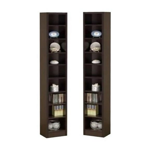 Home Square 9 Shelf Narrow Bookcase Set in Cappuccino (Set of 2)