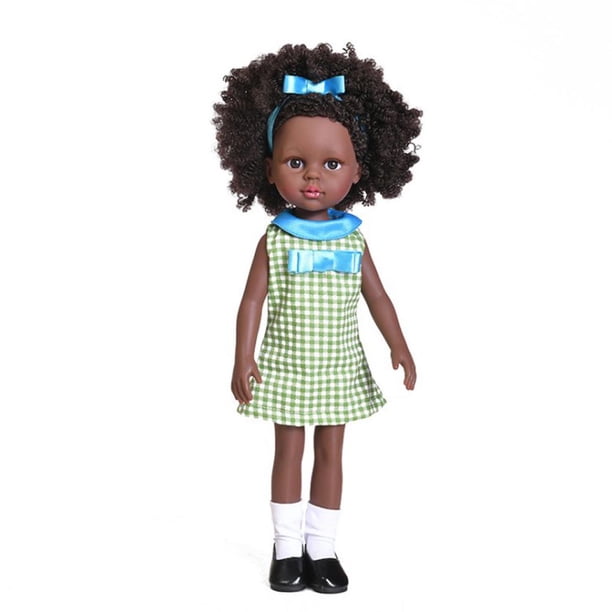 Muñeca Negra Para Niña, Pelo Rizado De 14,5 Pulgadas, Muñeca Negra Realista Y Suave Con Ropa Lavable, Conjunto De Vestido Y Diadema, Regalo Para Niñas seitruly FN007665-01