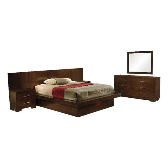 Pemberly Row 4-Piece Wood Queen Platform Bedroom Set in Cappuccino
