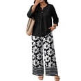 thumbnail image 5 of Outfits for Women 2 Piece Sets 3/4 Length Sleeve Tops and Wide Leg Pants Lounge Sets Airport Beach Vacation Clothes, 5 of 6