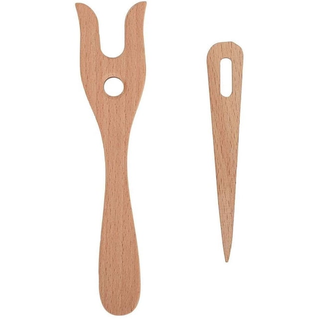 Juego de tenedores de tejer, tenedor de tejer de madera y gancho de ojo grande
