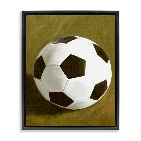 Stupell Industries Traditional Soccer Ball Sports Painting Black Floater Framed Canvas Art Print Wall Art, 17 x 21