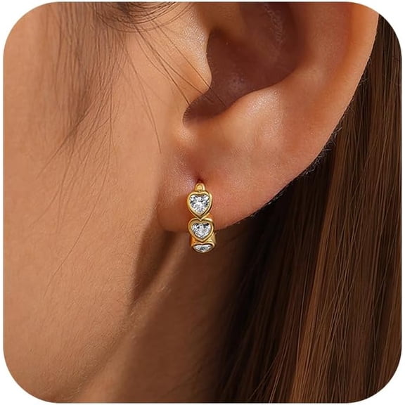 Heart Hoop Earrings for Women 925 Sterling Silver White Cubic Zirconia Cartilage Piercing Earrings for Men 14k Gold Plated Blue CZ Circle Small Hoop Earring