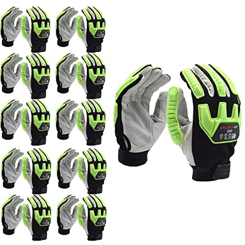 10-Pack of Cordova 8507L Caliber-GT Grain Goatskin Mechanics Work Gloves, Double Leather Palm, HPPE/Steel Fabric Palm Lining, Keystone Thumb, Spandex Back TPR Protectors, ANSI Cut Level A5, Large