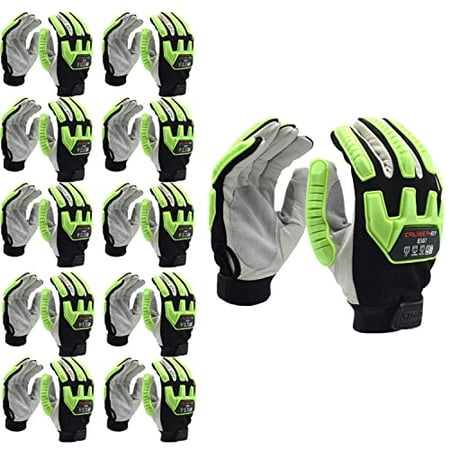 

10-Pack of Cordova 8507M Caliber-GT Grain Goatskin Mechanics Work Gloves Double Leather Palm HPPE/Steel Fabric Palm Lining Keystone Thumb Spandex Back TPR Protectors ANSI Cut Level A5 Medium