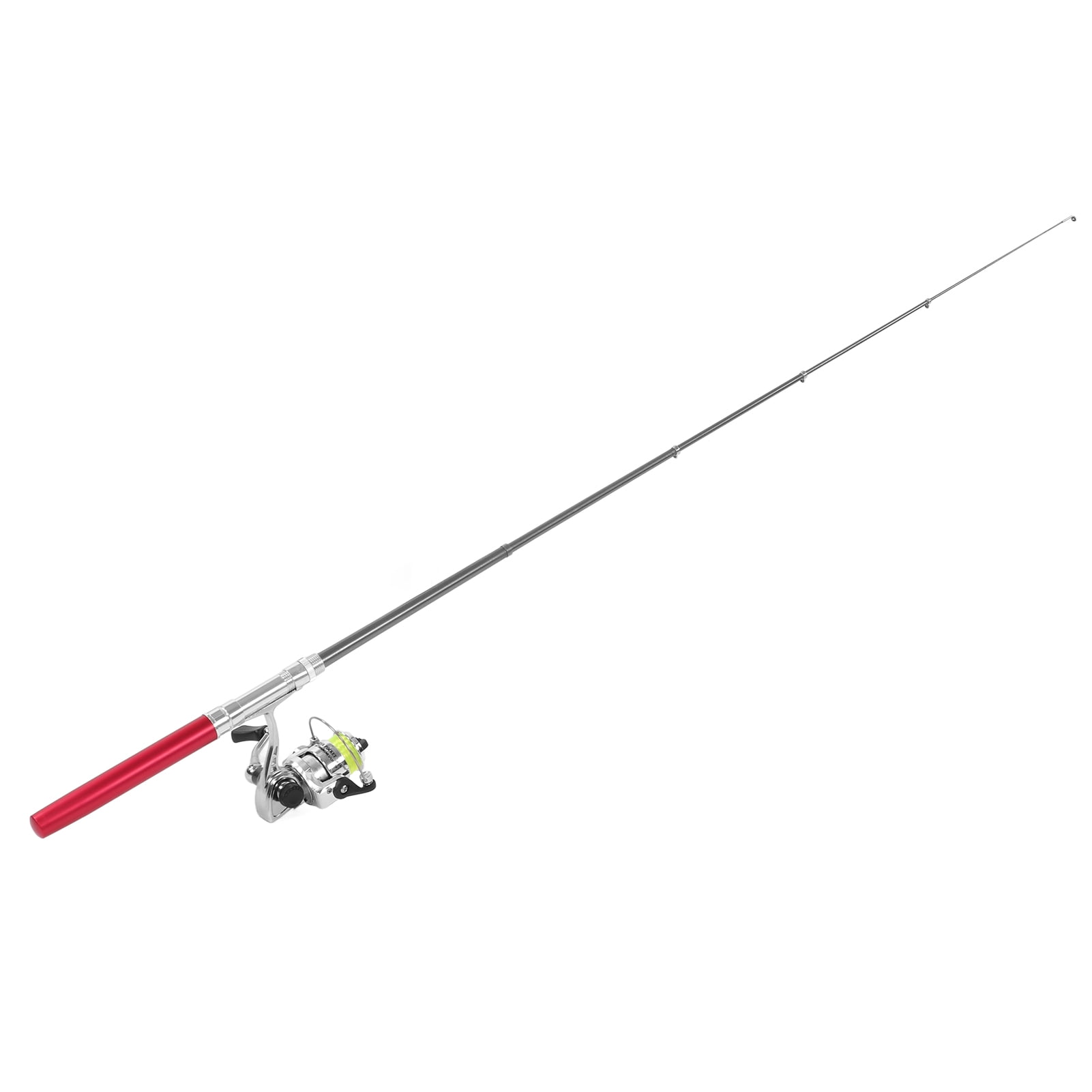 Portable Mini Pen Shape Fishing Rod Pole Pocket Retractable Fishing Rod with Reel WheelRed,