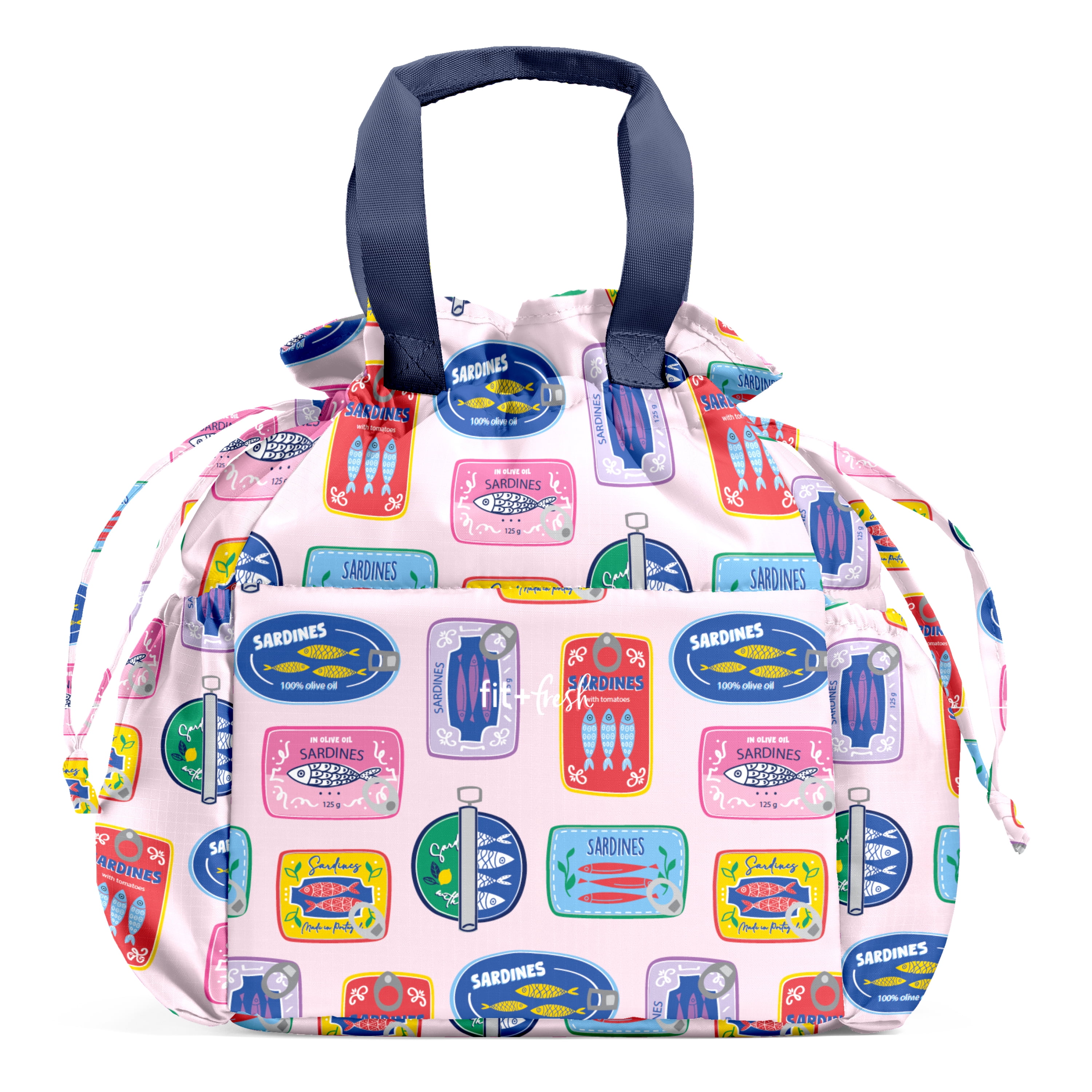 Fit + Fresh Cromwell Women's Lunch Bag, Cinch Closure Lunch Box With Containers, Assorted Sardine Cans