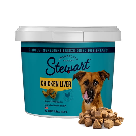 Stewart Freeze Dried Raw Chicken Liver Training Treats or Meal Topper for Dogs, 16.8 oz Tub