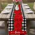 thumbnail image 4 of Valentine's Day Table Runner - 90 Inch Long Red Rose Flowers Buffalo Plaid Romantic Cotton and Linen Blended Dress Scarves Farmhouse Table Runner for Kitchen Dining, Coffee Table, 13" x 90", 4 of 8