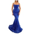 thumbnail image 2 of HKEJIAOI Cadeau de la Saint-Valentin Robe de Bal Mode Femme Été Décontractée Unie Col Carré Camisole Sans Manches Longue Robe Bleue, 2 of 6