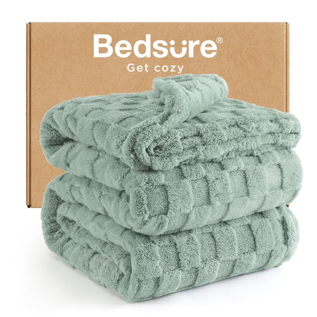 Manta Bedsure, tamaño completo, color verde salvia, 213 x 229 cm, forro polar acogedor