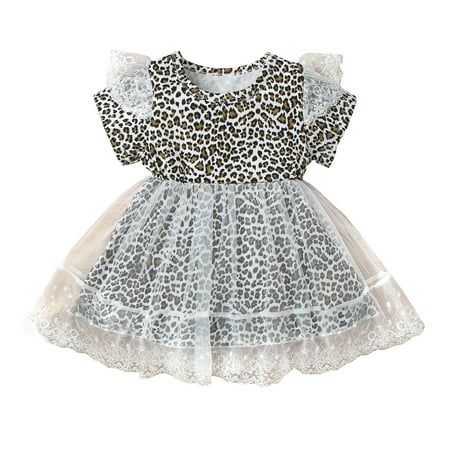 

Wiueurtly Toddler Kids Girls Summer Tulle Ruched Patchwork Leopard Print Princess Dress Casual Clothes Sundress for Girls