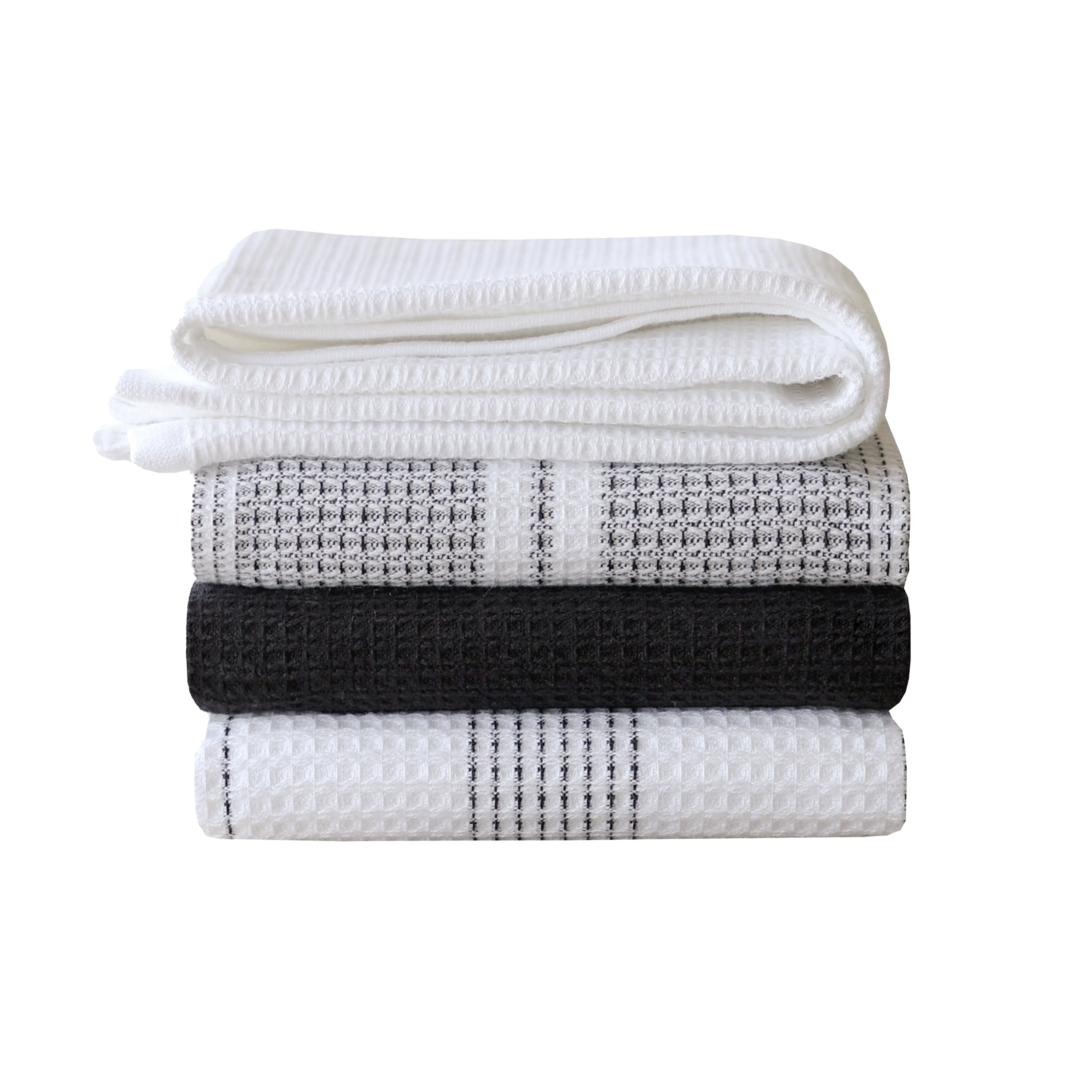 Better Homes & Gardens 4 Piece Waffle Kitchen Towel, Rich Black