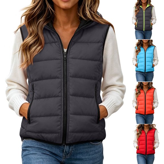 VBVC Women's Puffer Vest with Pockets , Quilted Zip Up Sleeveless Jacket For Women, M-5XL