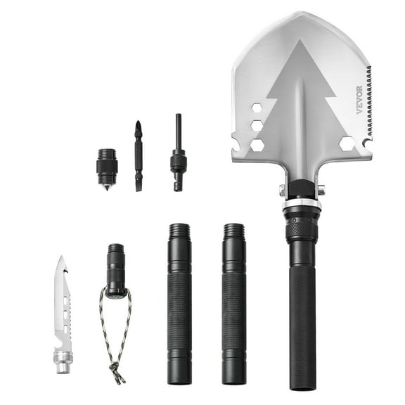 VEVOR Survival Shovel, 11 in 1 Camping Shovel Folding Multitool, Military Grade Portable Compact Tactical Shovel, Multifunction for Off-Roading, Camping, Hiking, Outdoor, Survivalist and Emergency