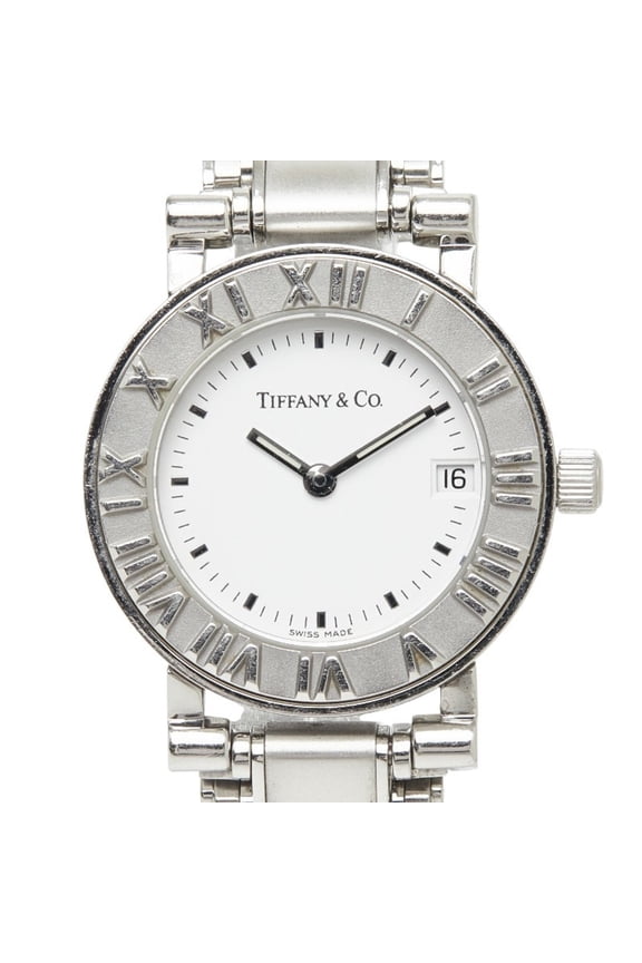 Pre-Owned Tiffany & Co. Atlas Quartz Watch, White Dial, Stainless Steel, Ladies' Watch.