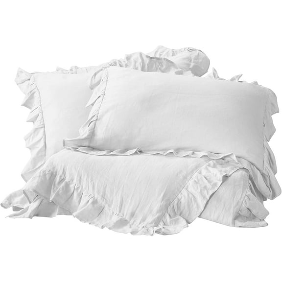 Delara Organic Cotton Duvet Set, 300 Thread Count, GOTS Certified, 3-Piece Ruffled Duvet cover with 2 Shams
