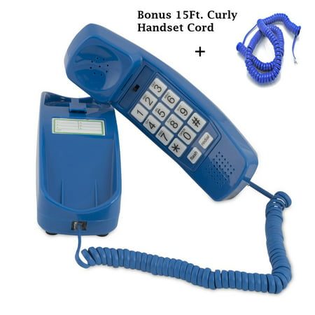 Easiest Hearing Impaired Senior & Elderly Phone w/Strobe Flash â€“ Cool Trimline Princess Telephone is Lightweight w/Big Lit Buttons Making Dialing Easy â€“ Classic Blue -BONUS/15 FT Matching (Best Telephone For Elderly)