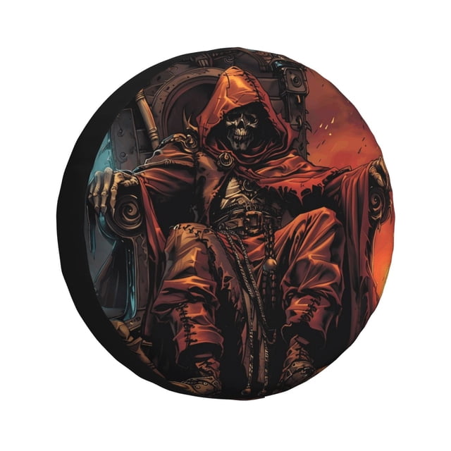 Fotbe Dark Skull King Throne Funda de Llanta de Repuesto con Estampado, Engrosada, Ajuste Universal para Jeep, Remolque, RV, SUV, Camión-16 inch
