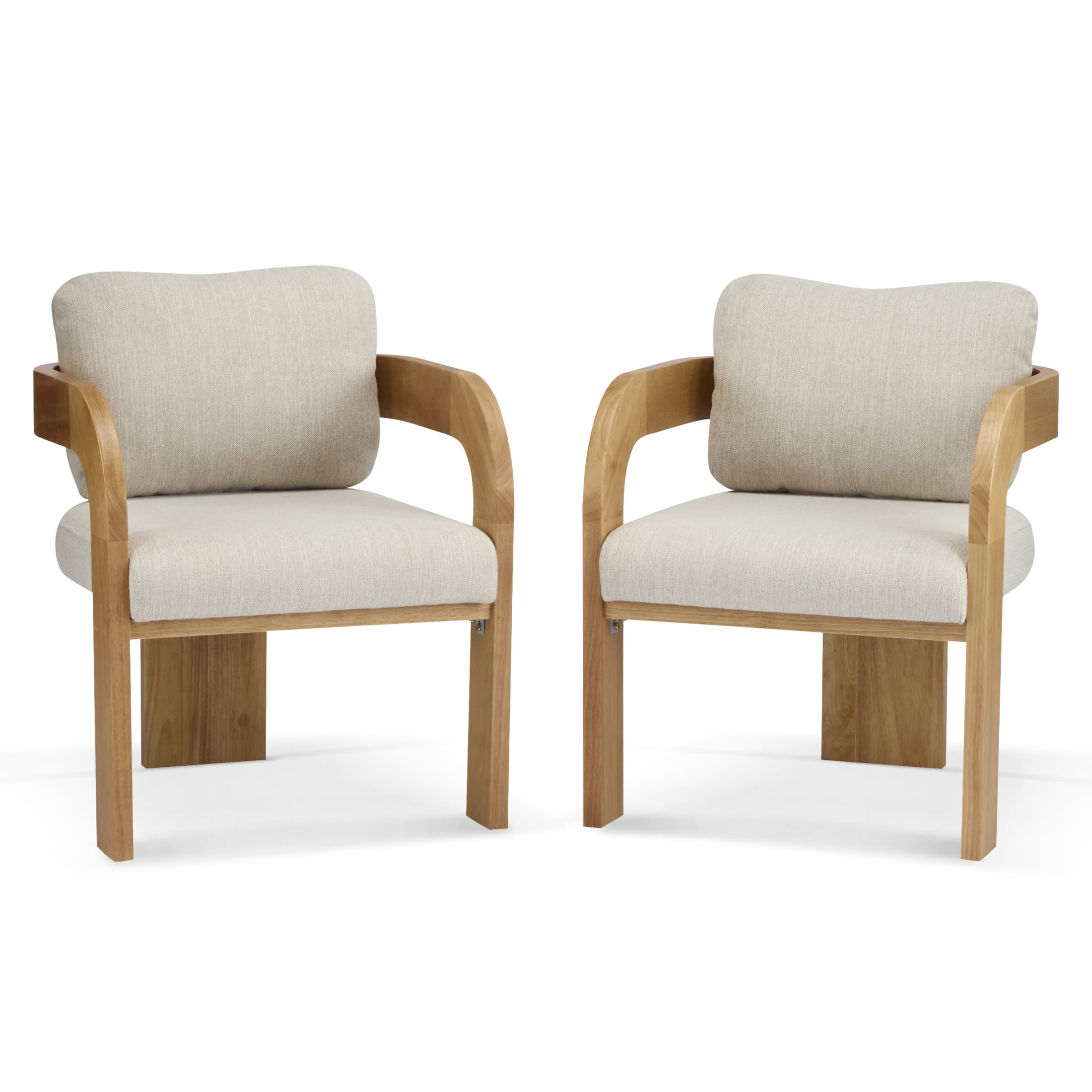 Christopher Knight Home Upholstered Dining Chairs with Curved Backrest, Natural + Beige, Set of 2
