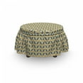 thumbnail image 3 of Abstract Ottoman Cover, Geometric Pattern Zigzags, 2 Piece Slipcover Set with Ruffle Skirt for Square Round Cube Footstool Decorative Home Accent, Standard Size, Eggshell Dark Yellow, by Ambesonne, 3 of 5