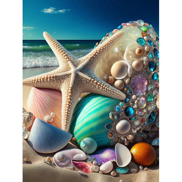 Juego de pintura de diamante 5D para niños adultos de 30 x 40 cm, estrella de mar de diamantes de playa, imágenes artesanales de punto de cruz con bordado de diamantes completo, juego de pintura de di
