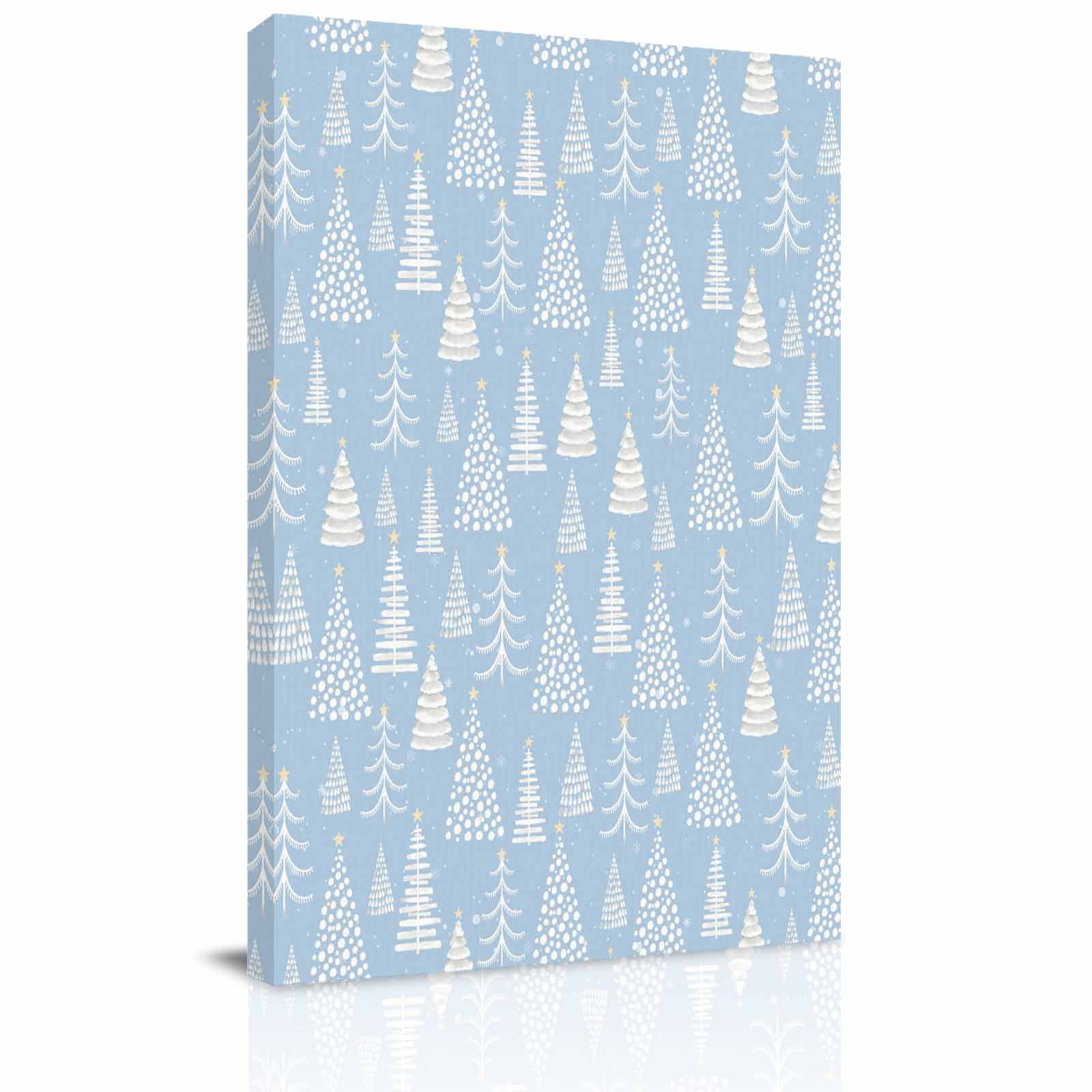 Canvas Wall Art Light Blue Christmas Framed Canvas Prints for Bathroom Hallway Xmas Trees Snowflake Minimalist Winter Small Gallery Wrapped Wall Decor for Home Office Gifts 8 x10 Ship Next Day