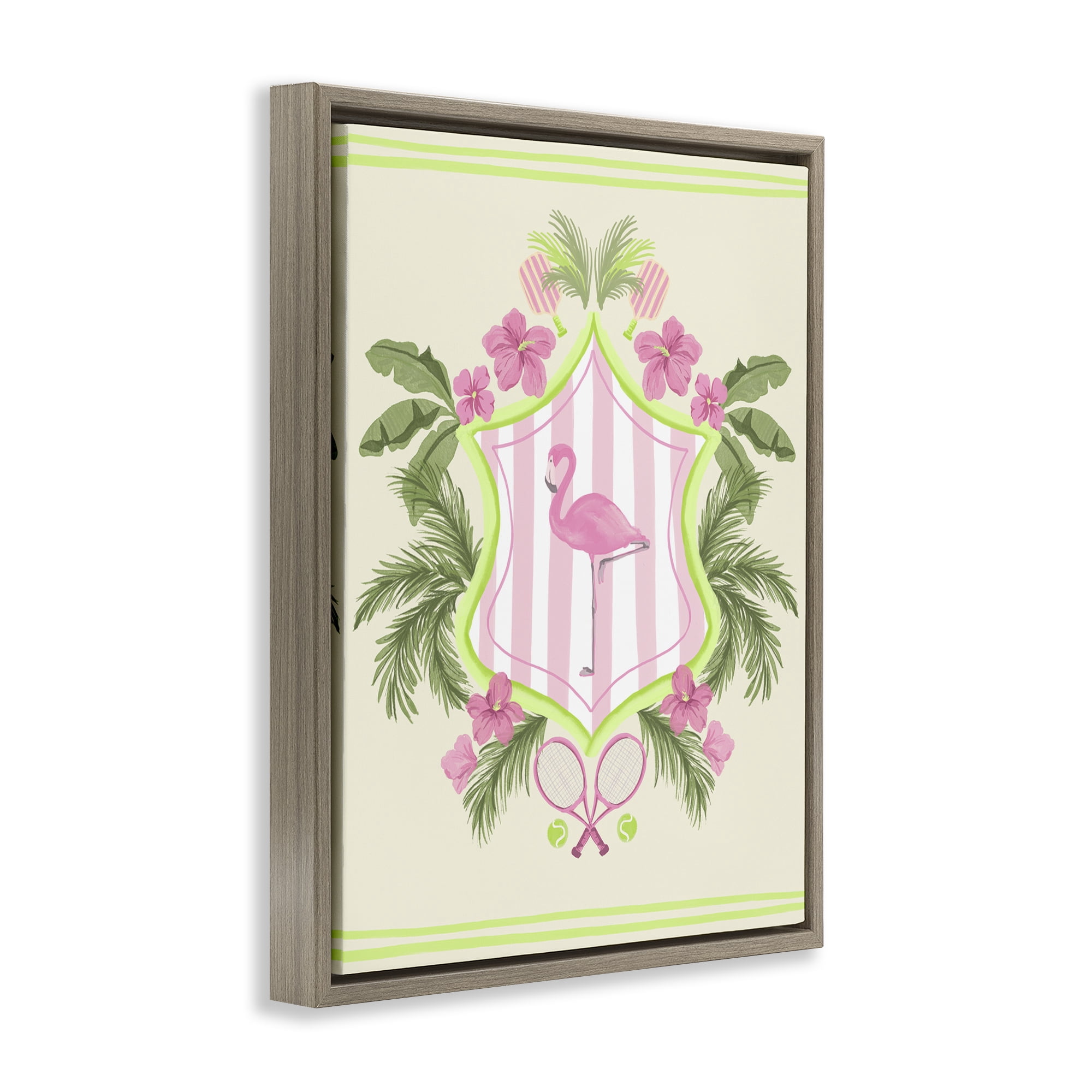Stupell Industries Palm Beach Flamingo Emblem Sports Painting Brown Floater Framed Canvas Art Print Wall Art, 25 x 31