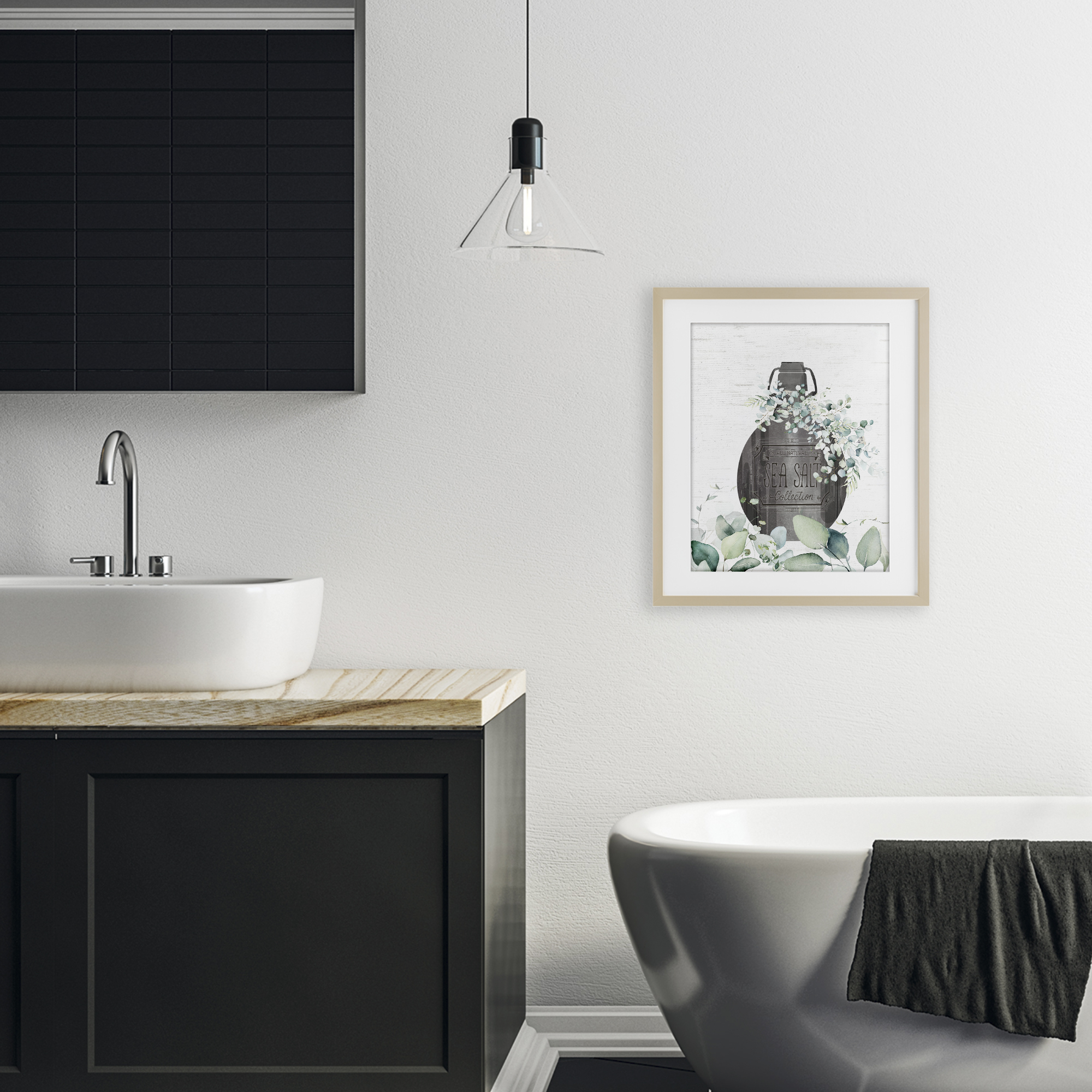 Sea Salt Collection Bottle Birch Framed Print Under Glass, design by Lettered and Lined