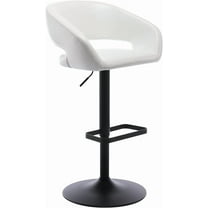 CQAOE Adjustable Bar Stool with Hollow Back and Arms, Modern PU Leather Swivel Barstool, Airlift Counter Height Bar Chair for Kitchen Dining Room (Pearl White, Black Base)