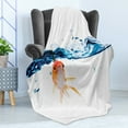 thumbnail image 4 of Fish Soft Flannel Fleece Blanket, Goldfish Swimming Under Surface of Clear Water Fishbowl Liquid Motion Abstract Style, Cozy Plush for Indoor and Outdoor Use, 70" x 90", Blue Orange, by Ambesonne, 4 of 5