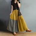 thumbnail image 5 of Hvot&aat Women Vintage Cotton Linen Color Block Plaid Skirt Elastic Waist Patchwork A-Line Long Skirt, 5 of 7