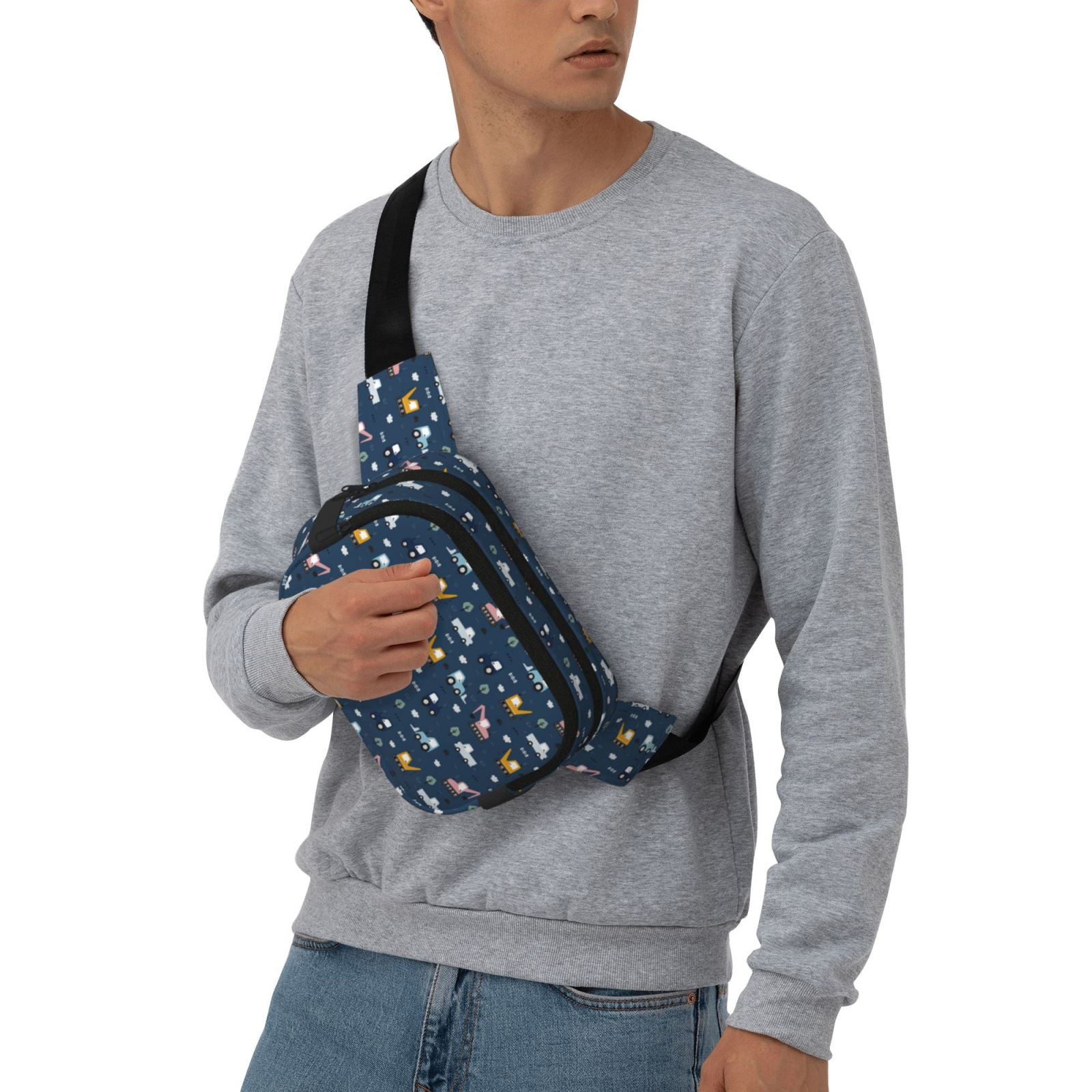 Picia Modern Modern Excavator Print Square Double-Layer Waist Bag Mini Adjustable Waist Belt Bag Exercise Running Travel Hiking