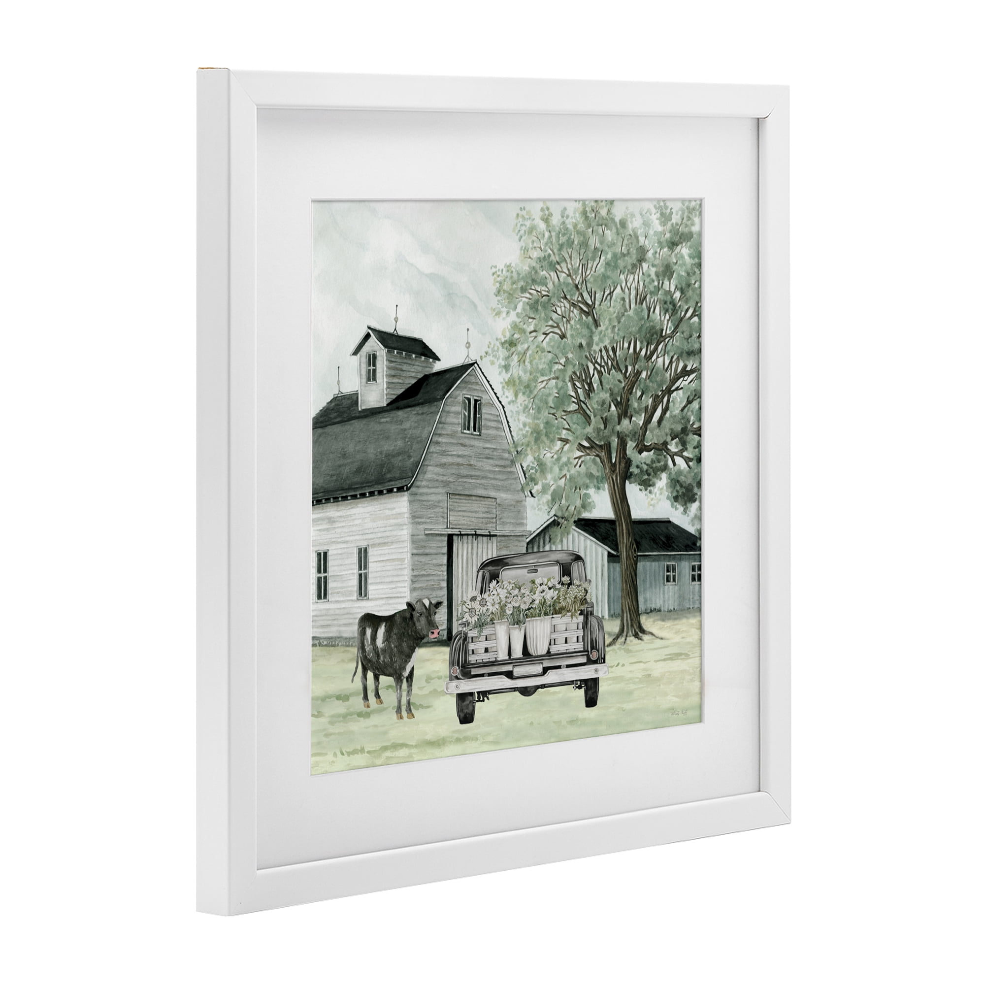 Stupell Industries Buttercup's Flowers on Farm White Framed Print Under Glass, design by Cindy Jacobs