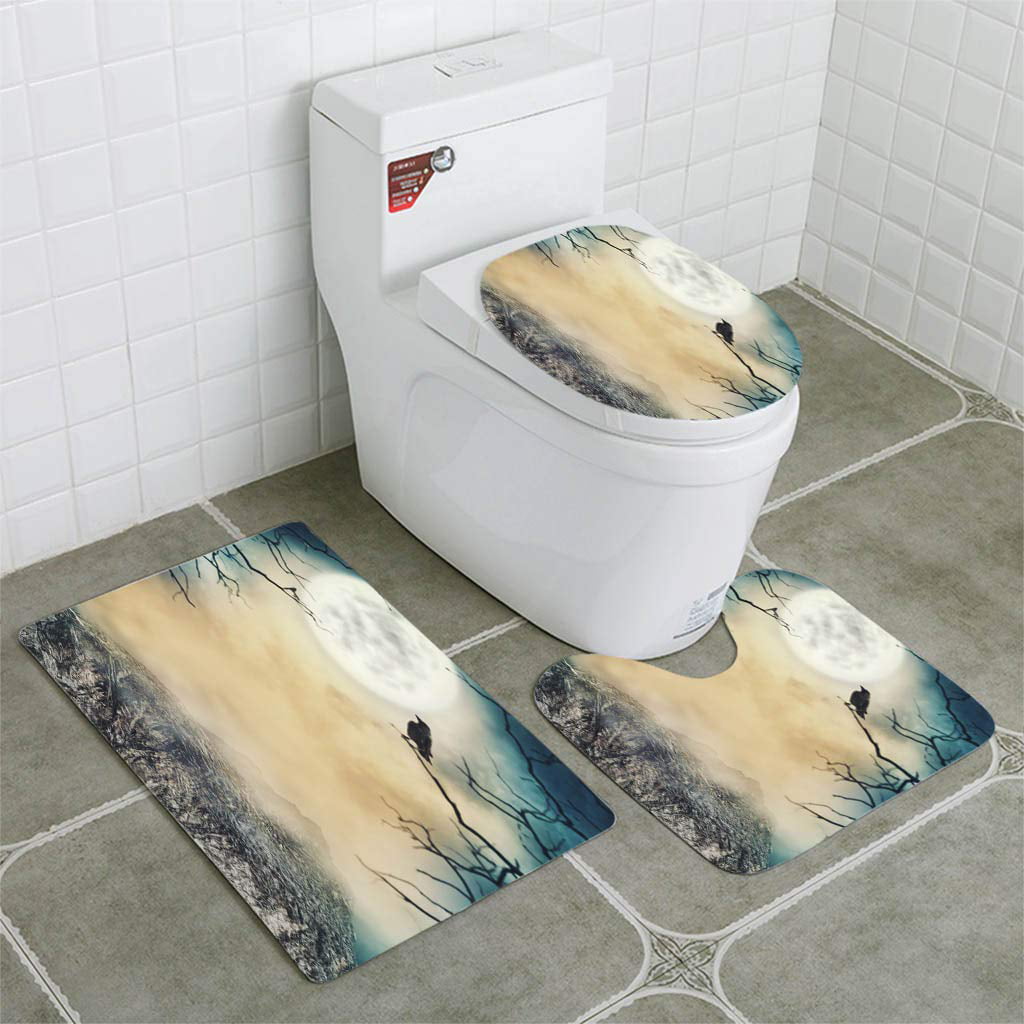 3pcs Non-Slip Halloween Bathroom Rug Bath Mat Contour Toilet Seat Lid Cover Set 