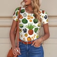 thumbnail image 6 of KLL Women 's Crew Neck Bodysuit Jumpsuits Lemon Fruits Vegetables Print Short onesies Stretch T Shirts, 6 of 7