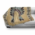 thumbnail image 3 of Tribal Soft Flannel Fleece Throw Blanket, Feather Headband on Vintage Background Folk Aztec Illustration, Cozy Plush for Indoor and Outdoor Use, 60" x 80", Pale Brown Mint, by Ambesonne, 3 of 6