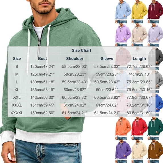 Hvogkswy Quarter Zip Hoodies for Men Solid Color Waffle Long Sleeve Hooded Sweatshirt Fall Outdoor Hiking Casaul Pullover Sweatshirts