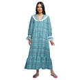 thumbnail image 1 of Moomaya Robe de Nuit Maxi pour Femmes en Coton à Col en V Imprimé avec Bordure Volantée, 1 of 5