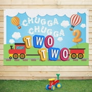 Chugga Chugga Two Two Backdrop Banner Background - 2nd Train Birthday Decorations Party Supplies