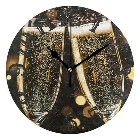 Goblets Wine Wall Clock 10 inch Non-Ticking Easy to Read Decorative Clocks for Home Bedroom Living Room