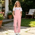 thumbnail image 2 of Bainana Plain Suspender Pants For Girls Adjustable Straps Straight Leg Twill Trousers Youth Kids Breathable Casual Overalls Pants Size 5-6 Years Pink, 2 of 6