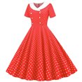 thumbnail image 2 of lcziwo Kids Girls Vintage Polka Dot 50's Girls Dress Short Sleeve Turn-Down Collar Swing Dress Party Dress Red 7 Years, 2 of 7
