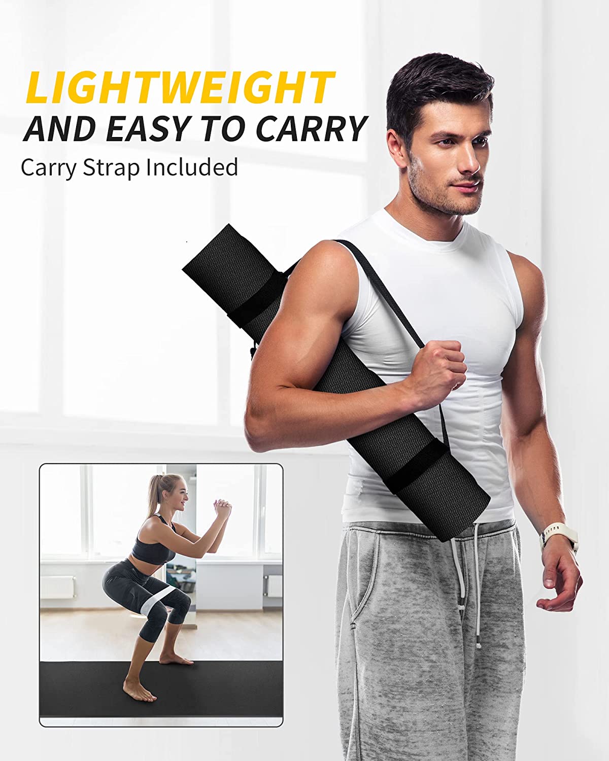 Cambivo Extra Long Yoga Mat, 84" x 30", Black photo 7