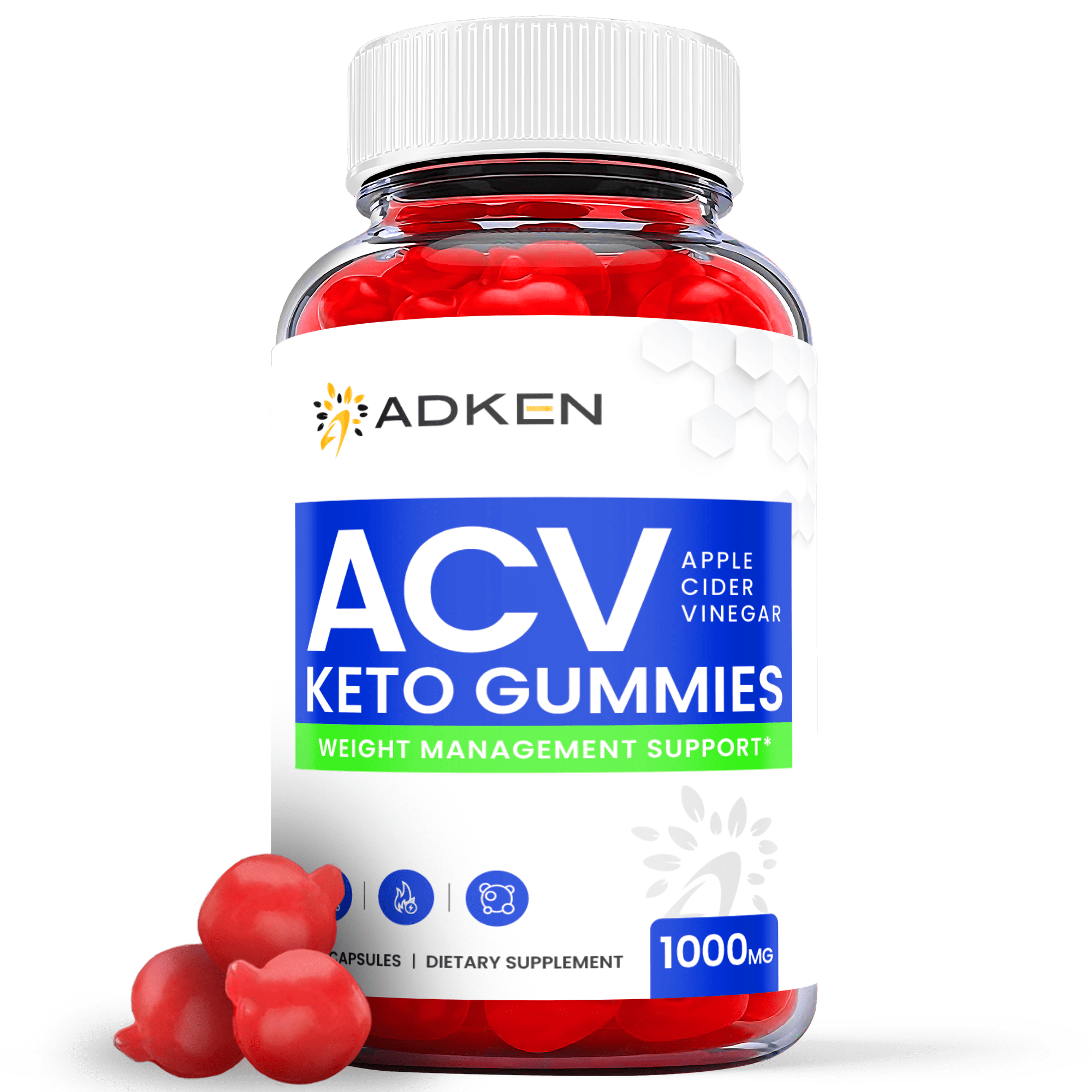 (1 Pack) Adken Keto ACV Gummies - Supplement for Weight Loss - Energy & Focus Boosting Dietary Supplements for Weight Management & Metabolism - Fat Burn - 60 Gummies