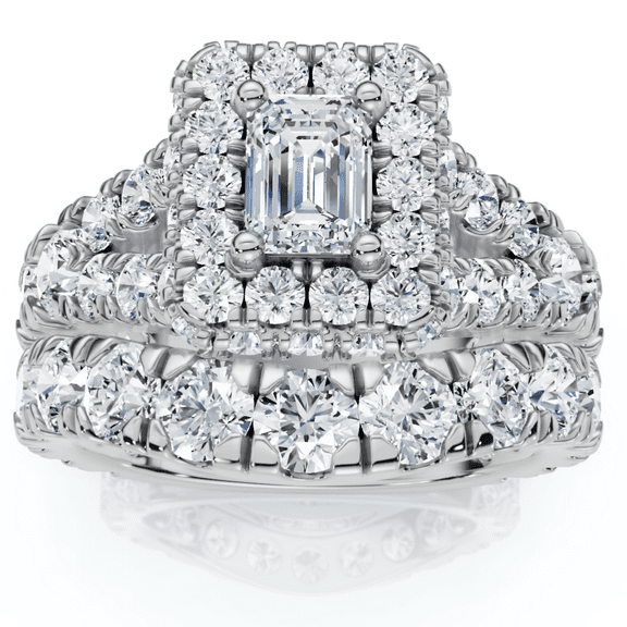 Pompeii 4Ct TW Emerald Cut Halo Diamond Engagement Wedding Ring Set Lab Grown Gold