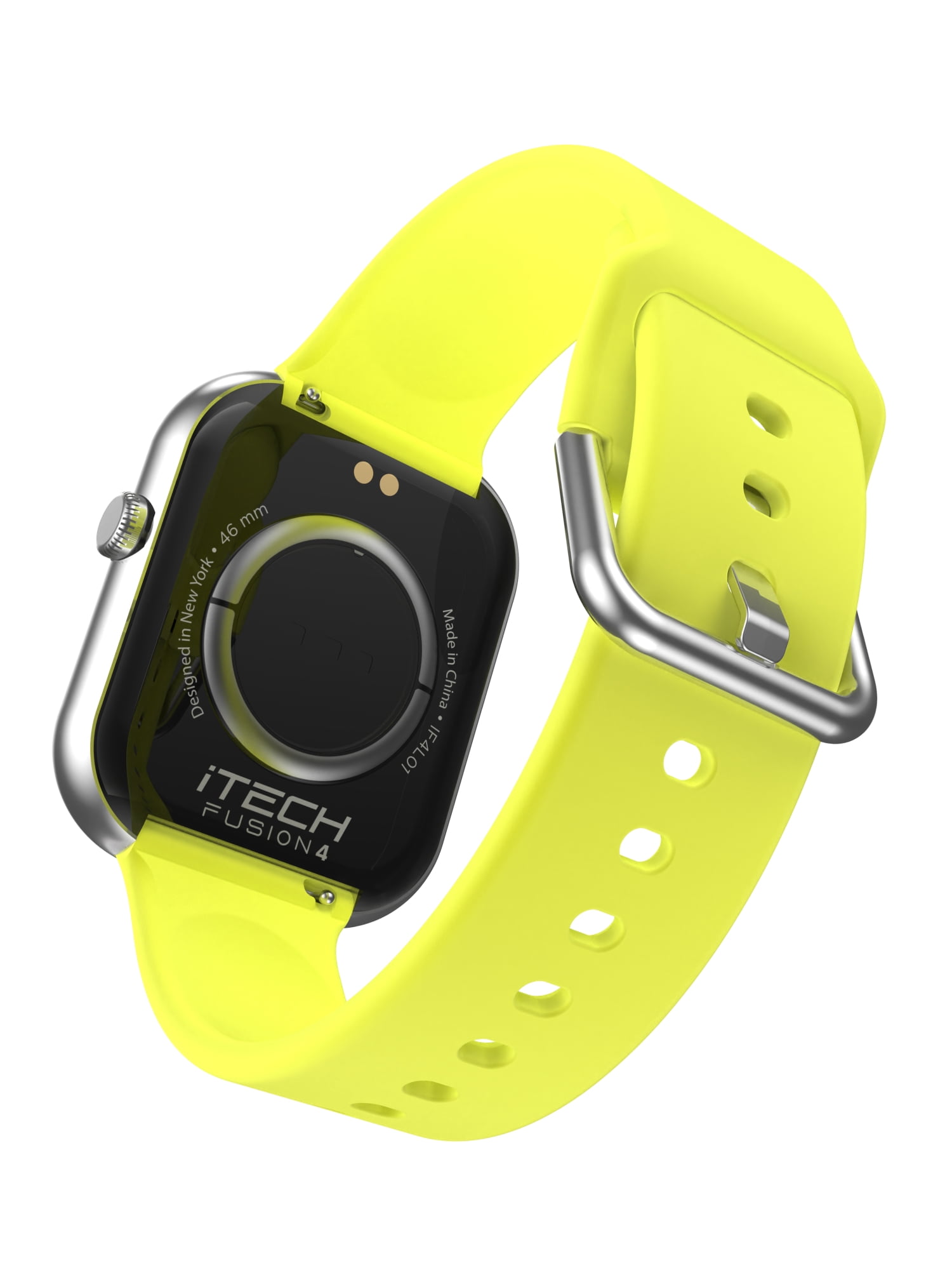 iTech Fusion 4 Unisex Adult Rectangular Smart Watch, Silver, Yellow Silicone Strap