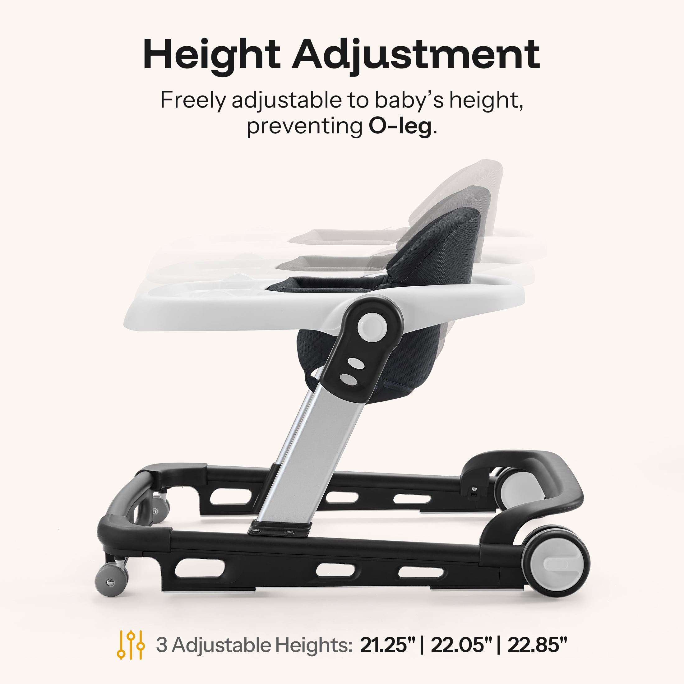 HARPPA Baby Walker for Babies 6-18 Months, Anti-Rollover, Seat and Height Adjustable, Black