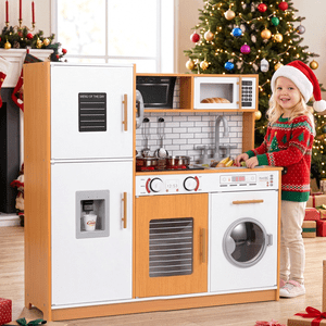 Arlopu Wooden Kids Play Kitchen - Orange with Sound & Light