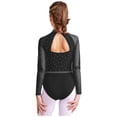 thumbnail image 2 of TTAO Kids Girls Sparkly Figure Ice Skating Leotards Long Sleeve Solid Color Gymnastics Unitard Bodysuit Black 8, 2 of 5